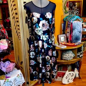 EnFocus Studio NWT Floral Sleeveless Dress with Sheer Neckline